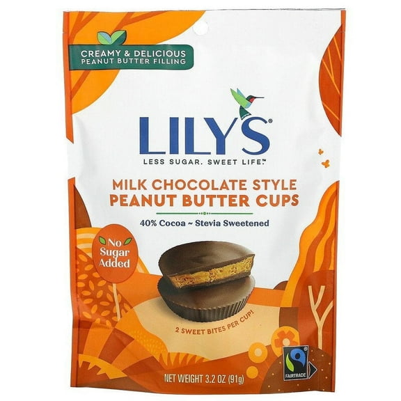Lily's Sweets, Milk Chocolate Style, Peanut Butter Cups, No Sugar Added, 3.2 oz Pack of 2