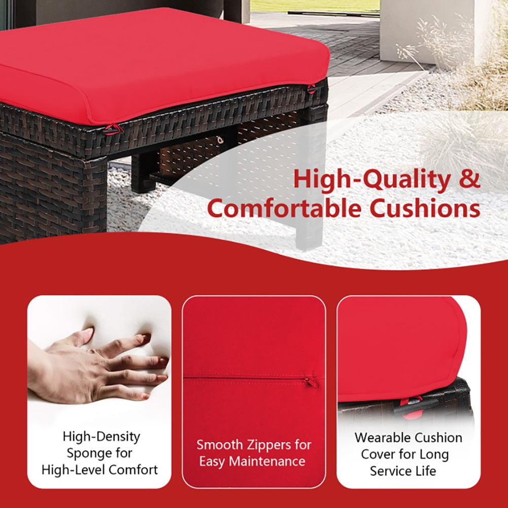Aimee Lii 2 Pieces Patio Rattan Ottomans with Soft Cushion for Patio and Garden, Outdoor Patio Furniture Set, Red Aimee Lii 2 Pieces Patio Rattan Ottomans with Soft Cushion for Patio and Garden, Outdoor Patio Furniture Set, Red