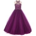 thumbnail image 1 of Little Girls Dazzling Halter Rhinestones Junior Bridesmaid Pageant Flower Girl Dress Plum 4 (C50C51C), 1 of 4