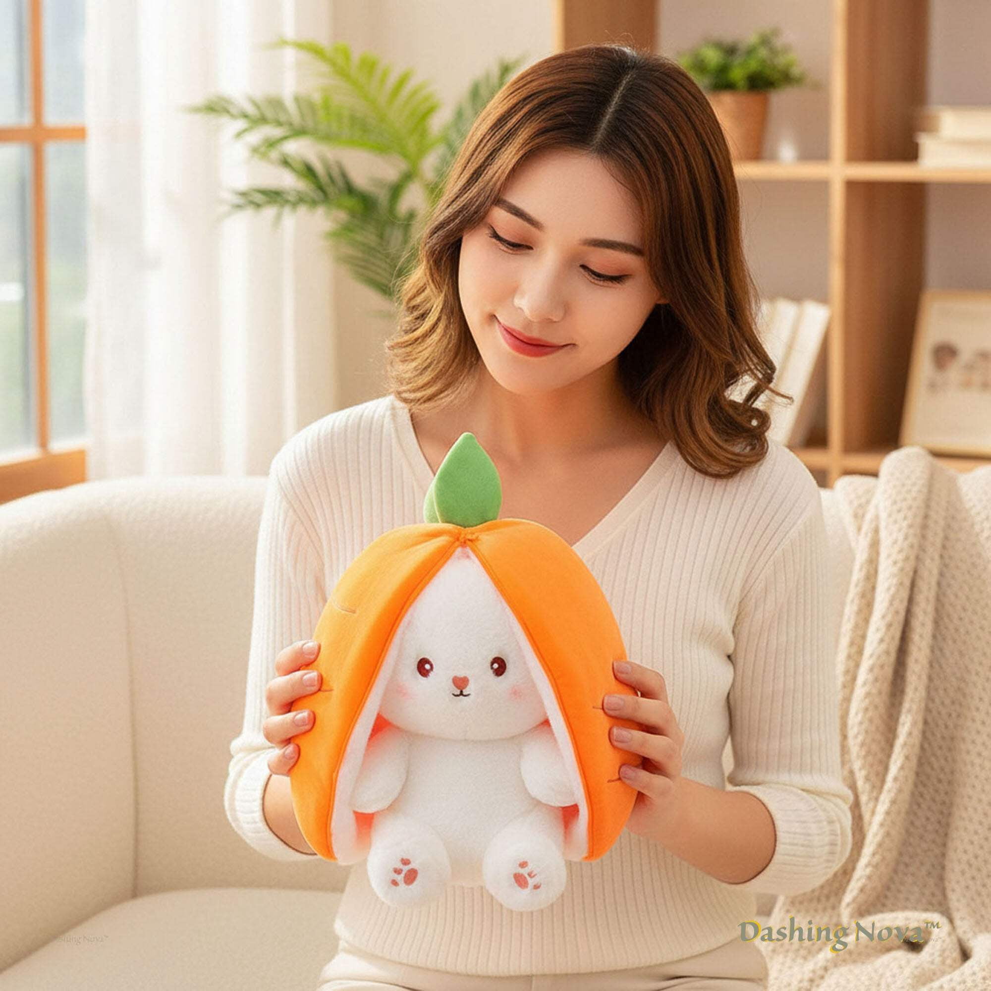 Strawberry Bunny Plush Toy Transformable Rabbit Cute Stuffed Animal, Pink, Large 19.7 inch