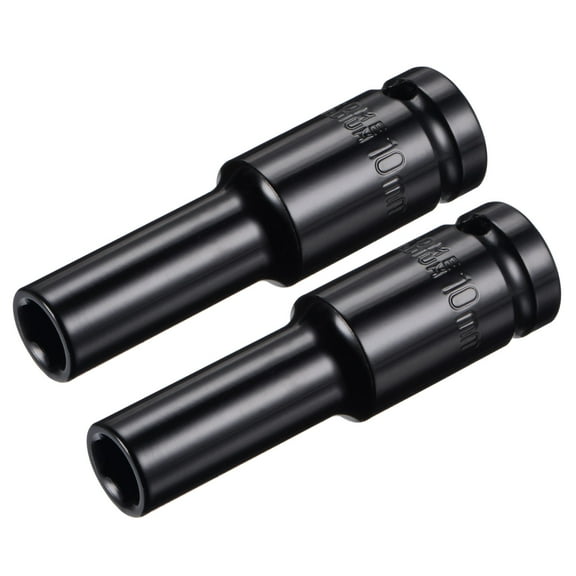 Uxcell 1/2" Drive by 10mm Deep Impact Socket, Heat-Treated CR-V Steel 3.15" Length, 6-Point Metric Sizes 2 Pack