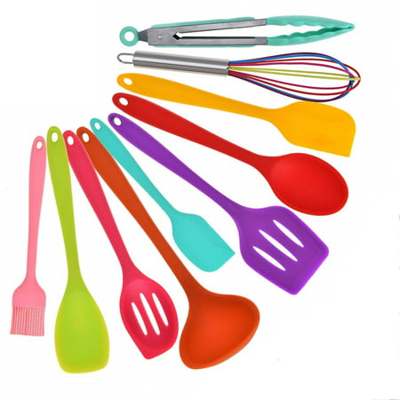 Silicone Kitchen Utensil Set - 10 Pieces Colorful Cooking Utensils - Heat Resistant Nonstick Cookware with Spatula Set - Best Kitchen Cooking Tools Kitchen Gadgets (Multicolor), (Best Heat Resistant Utensils)