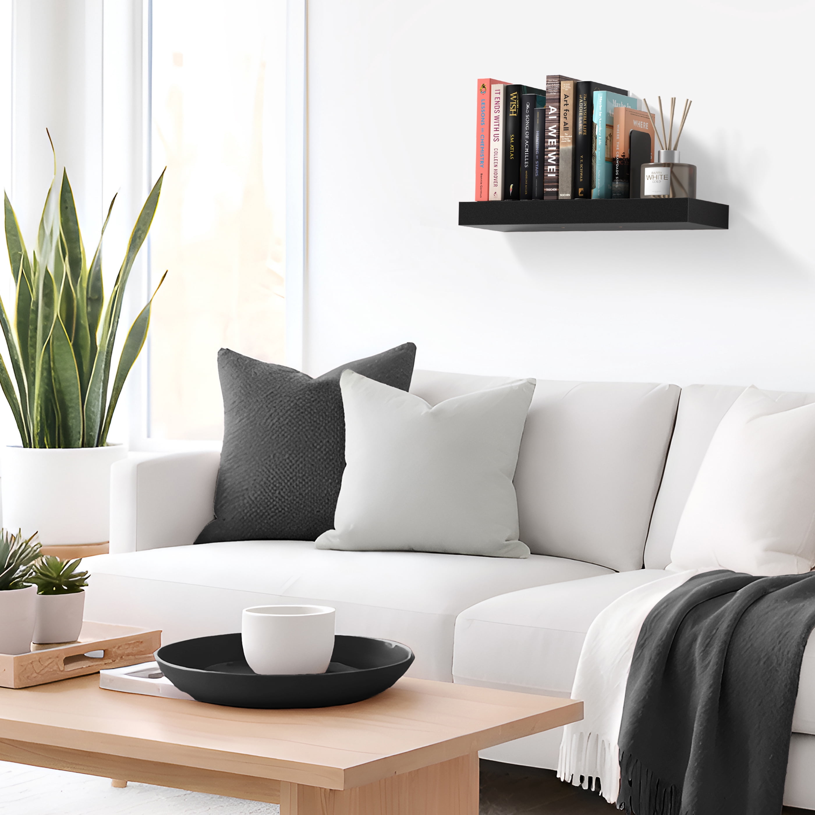 Sorbus 16.25" Floating Wall Shelf, Black, Invisible Brackets, Bathroom, Bedroom & Home Décor