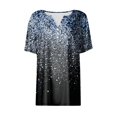 thumbnail image 5 of Camiseta para Mujer Camiseta Estampada Botón Manga Corta Diario Fin de Semana Moda Básica Cuello en V Regular Top Azul/XL, 5 of 5