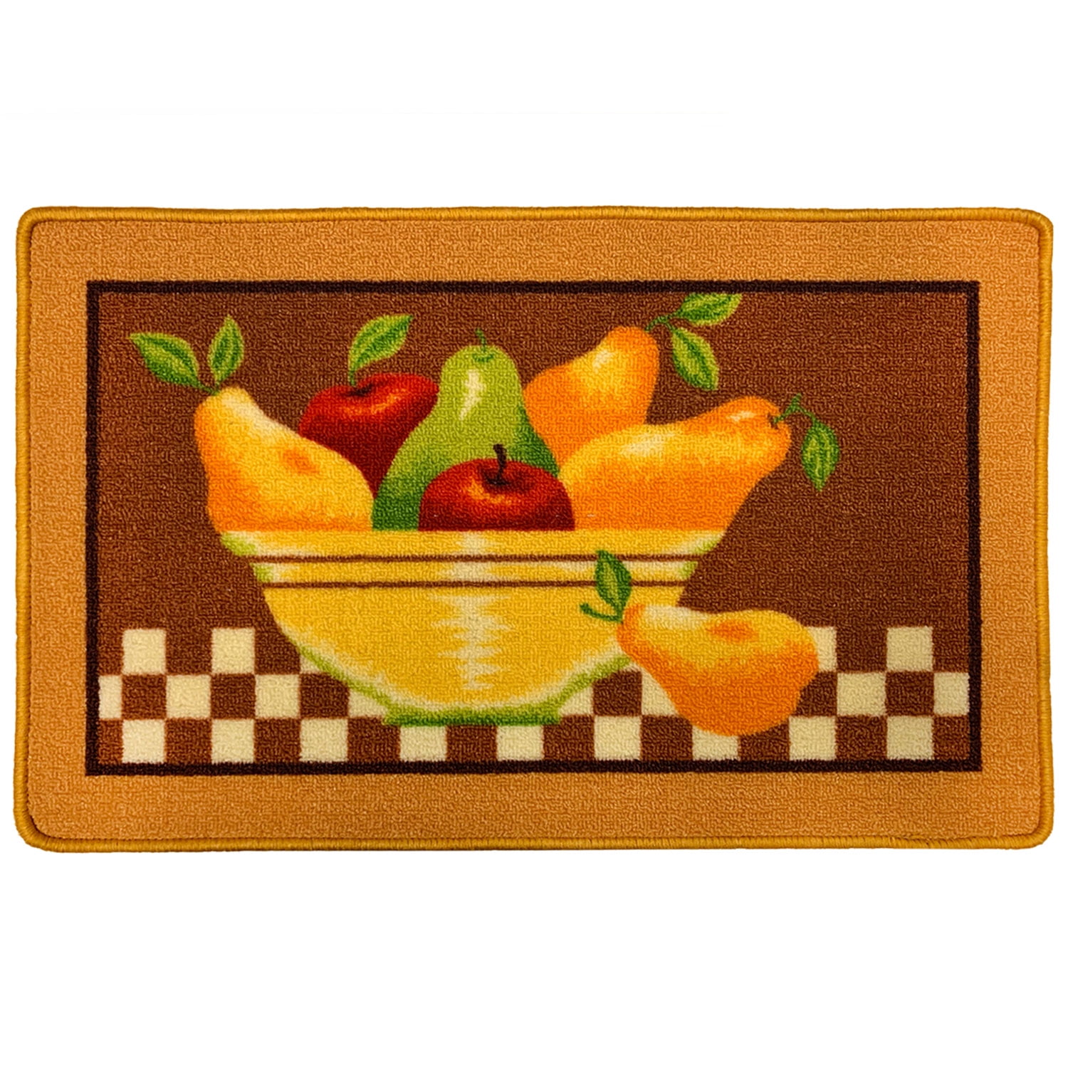 PRINTED KITCHEN RUG 18"x 30" 7 FRUITS IN GREEN & YELLOW FRAME  D Shaped RT 
