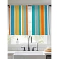 thumbnail image 2 of Blue Teal Orange Striped Sheer Curtains 45 Inch Length 2 Panels Set - Light Filtering Window Treatments, Farmhouse Stripe Rod Pocket Semi Curtains for Living Room/Bedroom/Kitchen Décor, 104"W x 45"L, 2 of 7