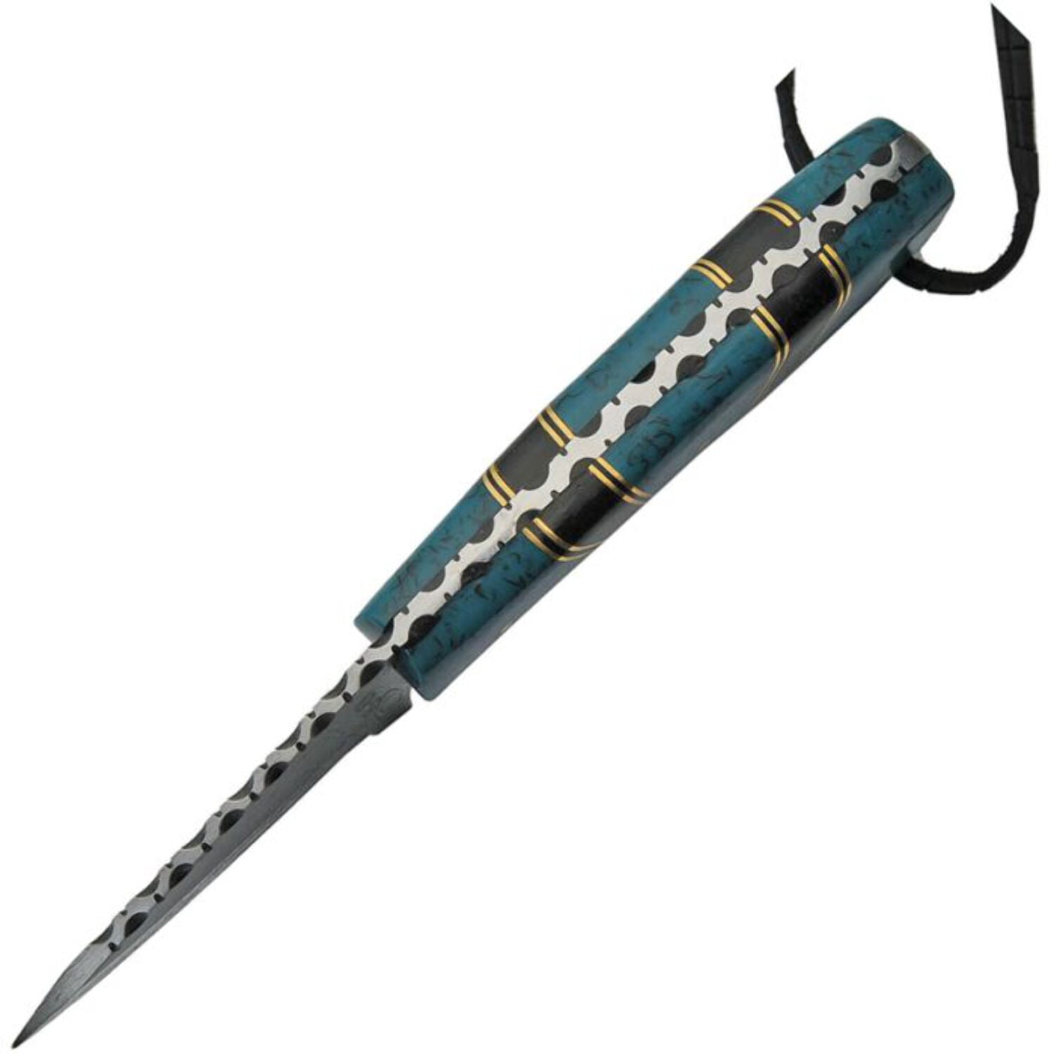 SANZ 7.25" Damascus Steel Fixed Blade Knife with Turquoise Resin Handle and Leather Sheath