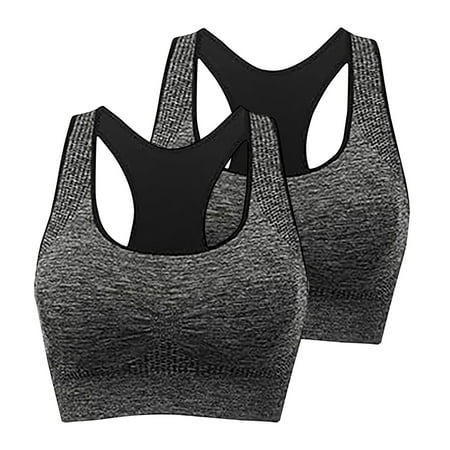 ATOYSOY 2 Pack Sports Bra Everyday Bra Racerback Yoga Activewear Clearance Bralette Underwear Teens Workout Push Up Comfort Bra Breathable Wireless Seamless Tank Tops Gray L