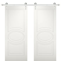 Modern Double Barn Door 56 x 96 inches / Mela 7001 Matte White / Stainless Steel 13FT Rail Track Set / Solid Panel Interior Doors