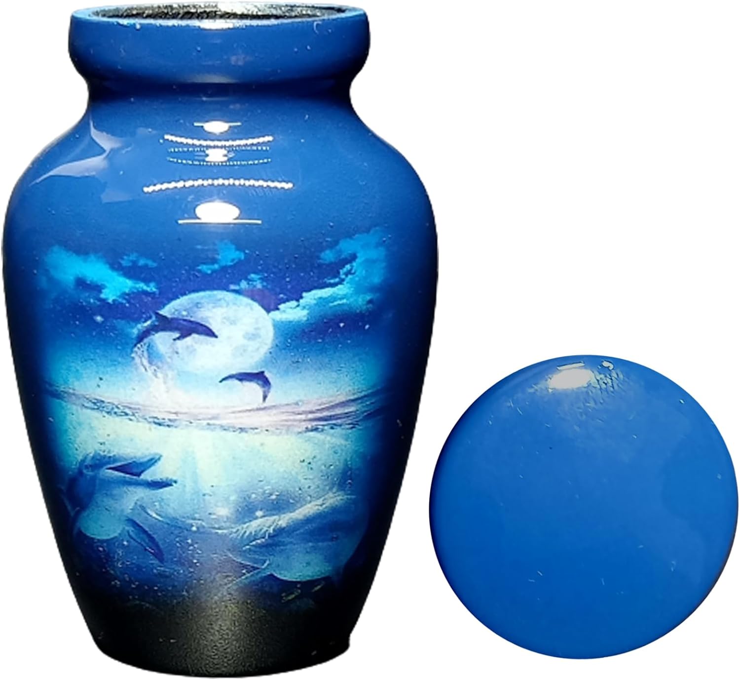 UR Keepsake Urn -Dolphin with Moon Blue Keepsake Cremation Urn for Human Ashes with Velvet Box & Velvet Bag-Mini Keepsake Urn - Affordable Keepsake Urn (3 cu.in)