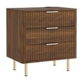 thumbnail image 6 of GZXS 3-Drawer Nightstand with Charging Station and Voice-Controlled Night Light, MDF Fluted Bedside Table with 1 AC Outlet + 2 USB Ports, 22.83"L x 15.35"W x 23.62"H, Dark Wood, 6 of 7