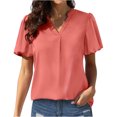 thumbnail image 2 of Mujeres sueltas casual manga corta cuello pico sólido casual blusa camiseta túnica tops OAVQHLG3B Store  lin121212, 2 of 5
