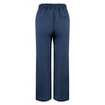thumbnail image 4 of Women's Pants Fashion Solid Straight Solid Elastic Long Linen Waist Cotton Casual Slit Trouser Legs Casual Pants For Women, 4 of 7