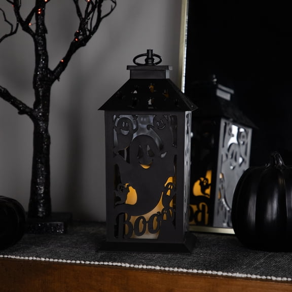Northlight LED Lighted Ghosts Halloween Candle Lantern - 11" - Black