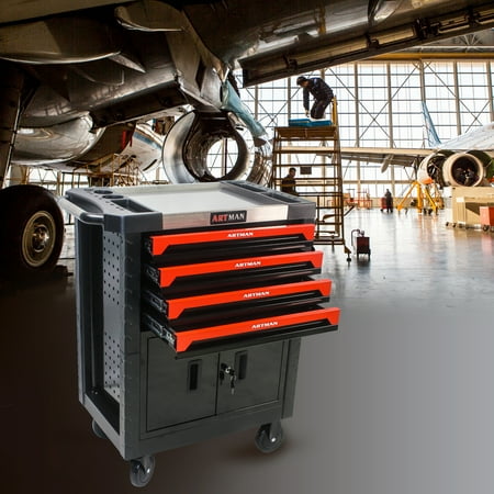 

PINGCNG Lockable Removable Tool Cart with 4 Drawers for Easy Organization and Storage of Tools