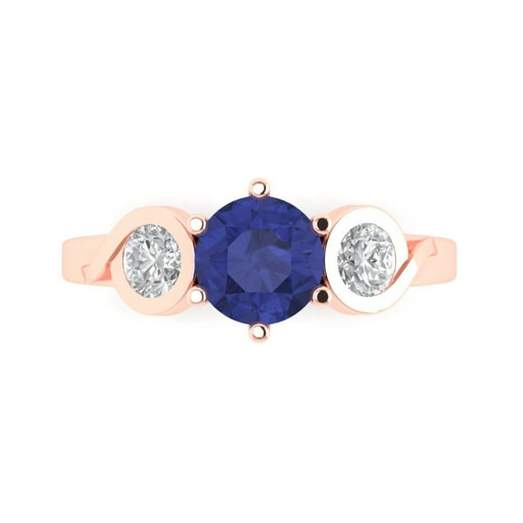 Three-Stone Engagement Ring for Women - 1.72ct Simulated Tanzanite in 18K Rose Gold Promise Ring