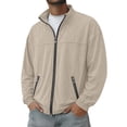 thumbnail image 5 of Men's Suede Leather Jacket Solid Color Long Sleeve Casual Jacket Zip Stand Collar Loose Winter Fall Outerwear with Pockets Basic Daily Outer Coat, 5 of 7