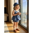 thumbnail image 3 of BemeyourBBs Toddler Baby Girl Denim Outfit Summer Clothes Sleeveless Babydoll Tank Tops Ruffle Jeans Shorts Set Sun Hat 3 Piece Cute Infant Girls Clothes, 3 of 9