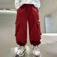 thumbnail image 4 of SonxaHe Big Boys Pants Fleece Warm Drawstring Elastic Joggers Loose Sports Winter Cargo Sweatpants Red,Sized 9-10, 4 of 7