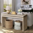 thumbnail image 3 of 60'' Farmhouse Console Table, Retro Wooden Entryway Table with Double Board Suspension Design, Solid Wood Sofa Table for Hallway Entryway Living Room Entrance, Natural, 3 of 9