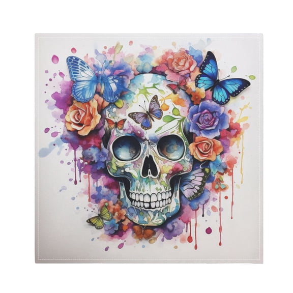 JSTEL Skull Rose & Butterfly Cloth Napkins Set of 1, 20x20 Inch Washable and Reusable Napkin for Decoupage Dinner Party Everyday Use