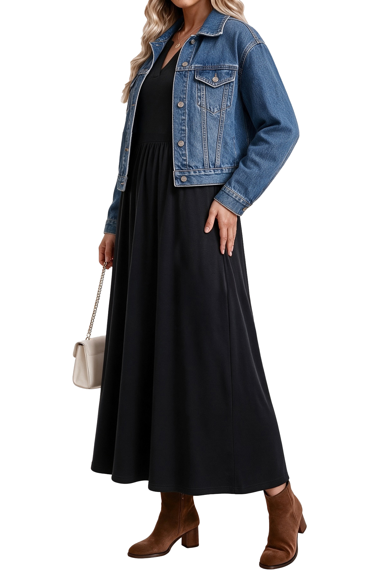 UVN Women's Long Sleeve V-Neck Flowy Swing Dress photo 3