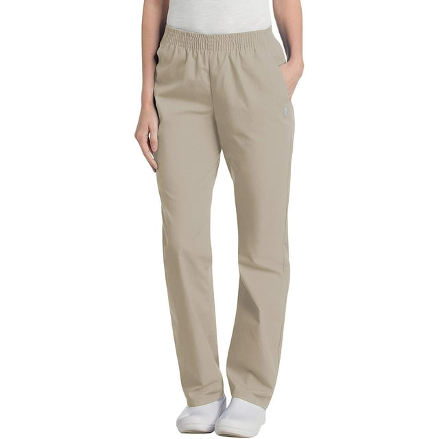 Landau Womens Comfortable Relaxed Fit 2-Pocket Elastic Waist Scrub Pant, Sandstone, X-Large Petite