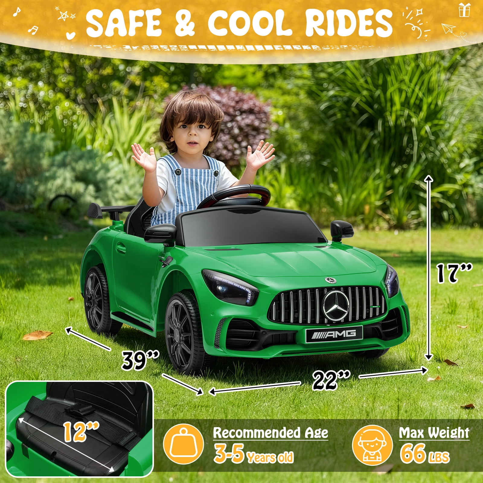 UBesGoo 12V Licensed Mercedes-Benz Electric Ride On Cars Toys for Kids, Power Wheels with Parent Remote Control, Green