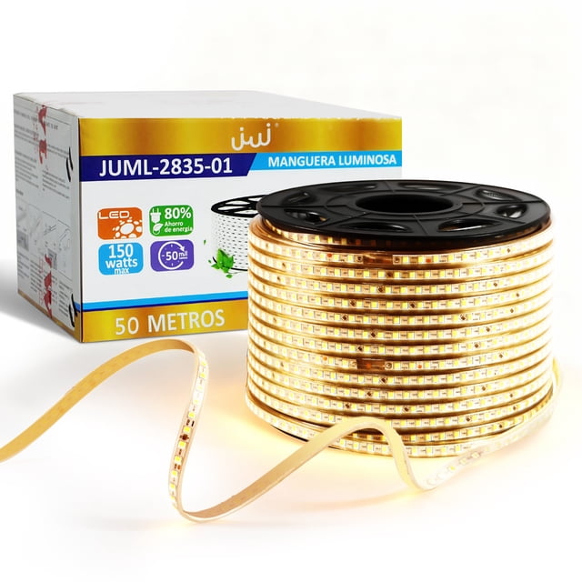 JWJ Manguera LED de Luz Cálida 50 m, IP65 120 LED/m 2835 con 2 Reguladores – manguera de luz led para exterior, tira led exterior
