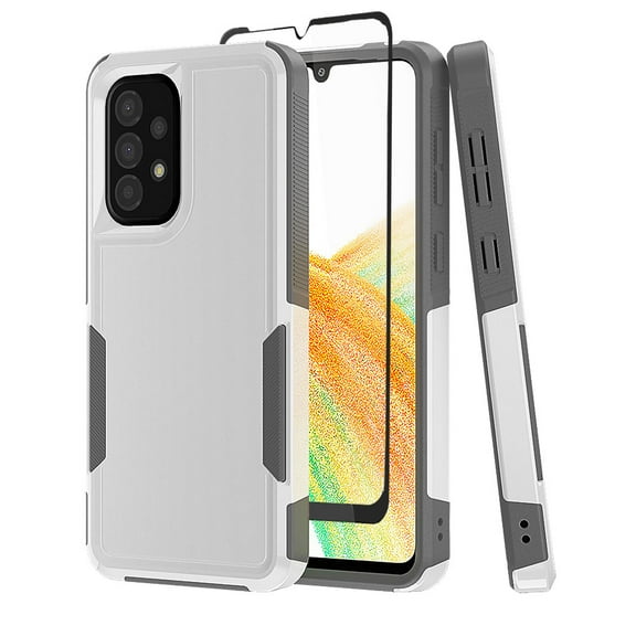 NIFFPD Samsung Galaxy A33 5G Case with Screen Protector (Black Border) Tough Rugged Shockproof Protective Phone Case for Galaxy A33 5G White&Gray