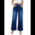 thumbnail image 1 of Pantalones Vaqueros Anchos de Talla Grande para Mujer, Cintura Alta, Adelgazantes, con Múltiples Bolsillos, Rectos, Holgados e Informales. Azul Oscuro S, 1 of 10
