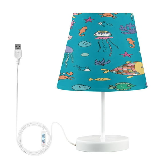 Ryvnso LED Bedside Table Lamp Ocean Fish Jellyfish Seashell Bedroom Desk Lamps Nightstand Lampshade M