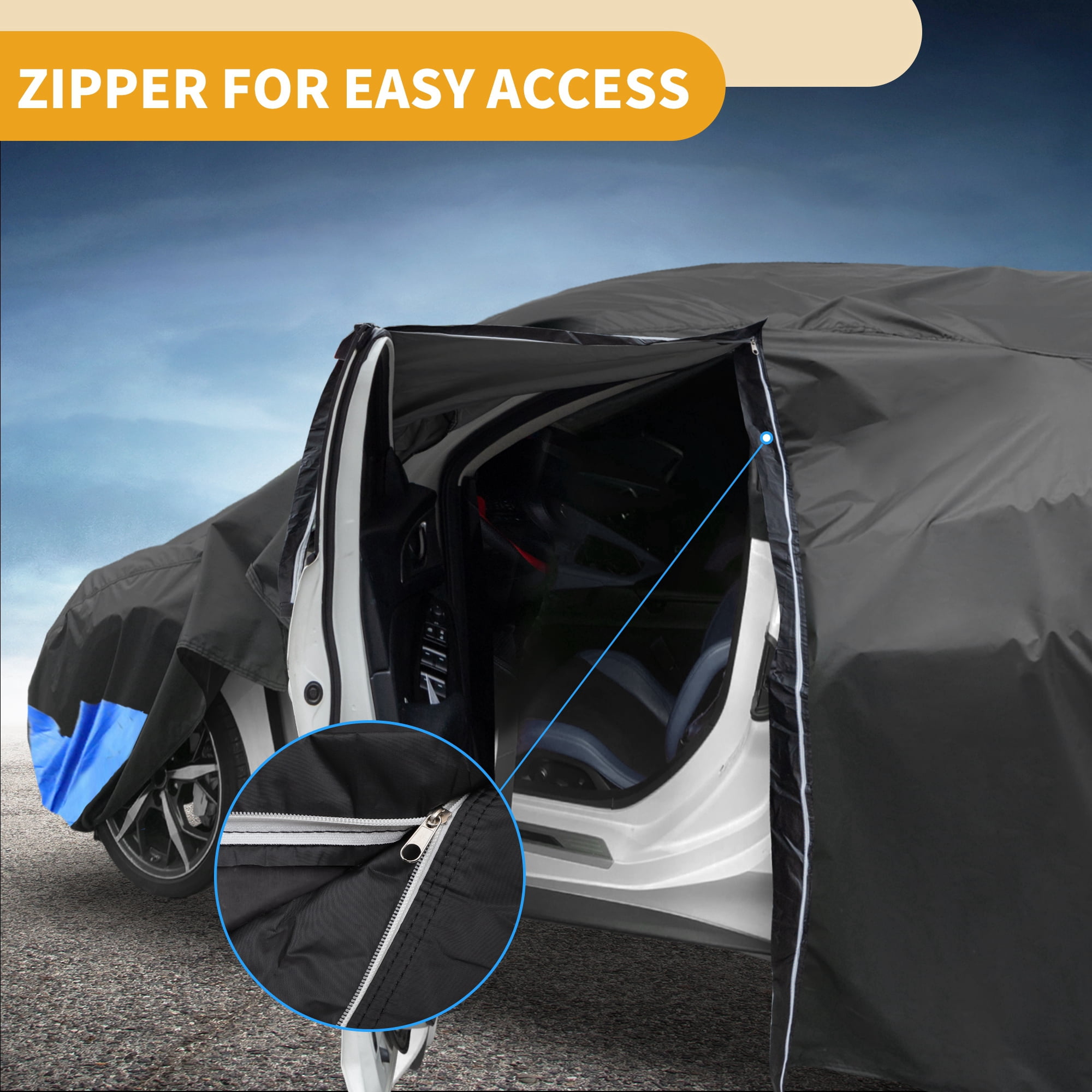 Unique Bargains Full Car Cover 210D Oxford Black 236.22"x80.71"x66.93"