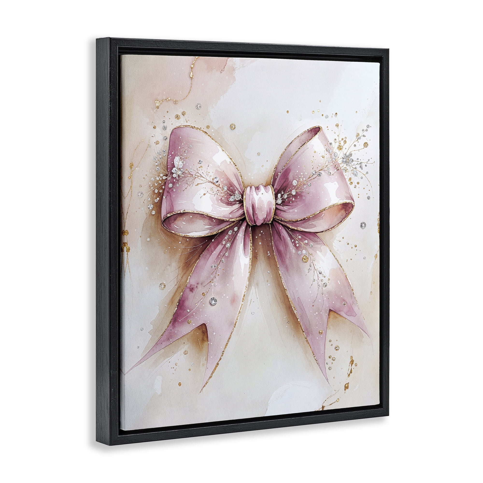 Stupell Industries Glamorous Blush Pink Bow Black Framed Floater Canvas Wall Art, design by Nataly White