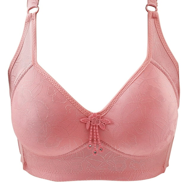 Aayomet Bralettes for Women Adjustable Strap Floral Print Solid Color Comfortable Bra Without Steel Rings (Pink, L)