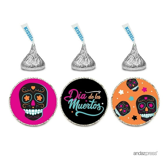 Chocolate Drop Labels Trio, Hershey's Kisses Party Favors, Dia de los Muertos Skulls, 216-Pack