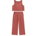 thumbnail image 6 of Cueply Women's Summer 2 Piece Outfits Lounge Sets Sleeveless Crop Top Wide Leg Cropped Pants with Pockets, 6 of 7