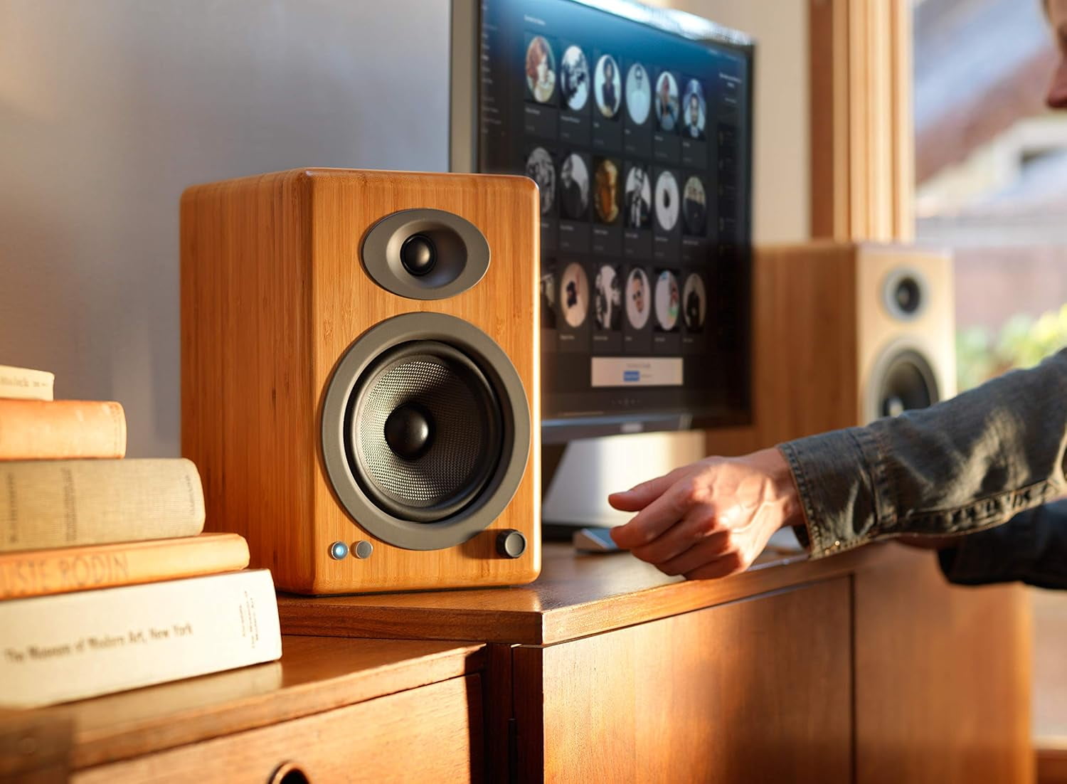 Audioengine A5+ 150W Bluetooth Wireless Powered Bookshelf Speakers, Bamboo