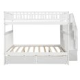 thumbnail image 3 of JINS&VICO Full Over Full Bunk Bed with Two Storage Drawers and Storage Shelves for Kids Children, Space Saving Wood Bunk Bed Full with Stairs and Safety Rails, No Box Spring Needed (White), 3 of 7