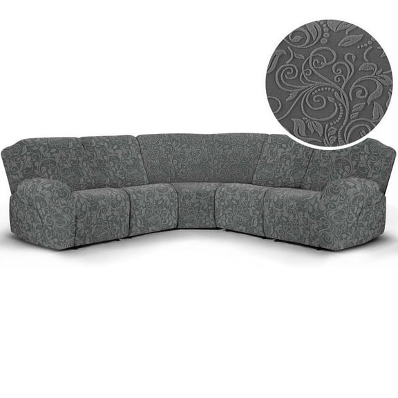 TOPCHANCES Stretch Recliner Sofa Slipcover for 5 Seat Recliner, 7-Piece Knitting Jacquard Sectional Couch Covers Furniture Protector (Dark Grey)