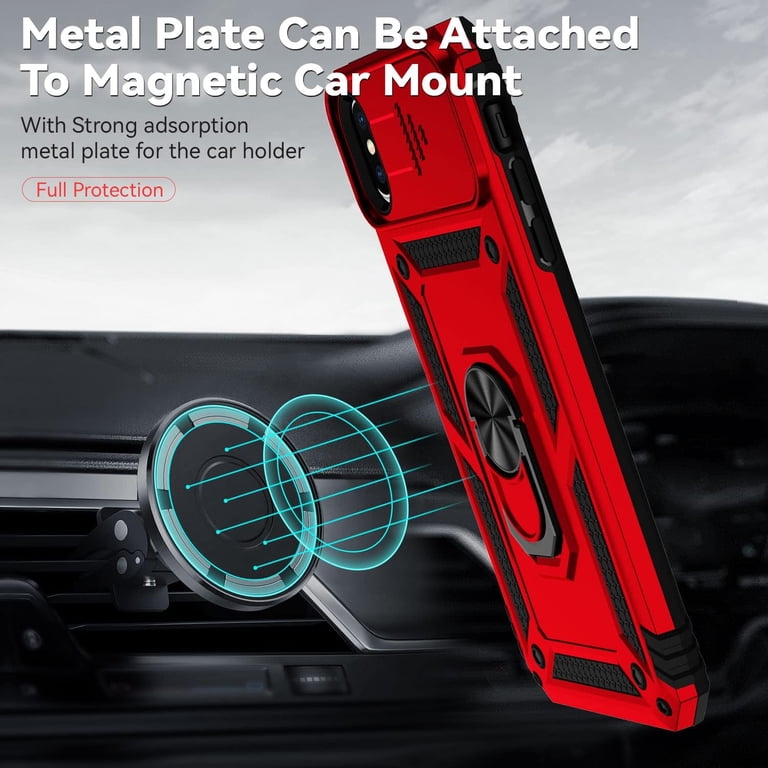 For IPhone XS Max Case With Camera Lens Cover HD Screen Protector, Dual Layer Military Grade Drop Protection Magnetic Ring Holder Kickstand Protective...