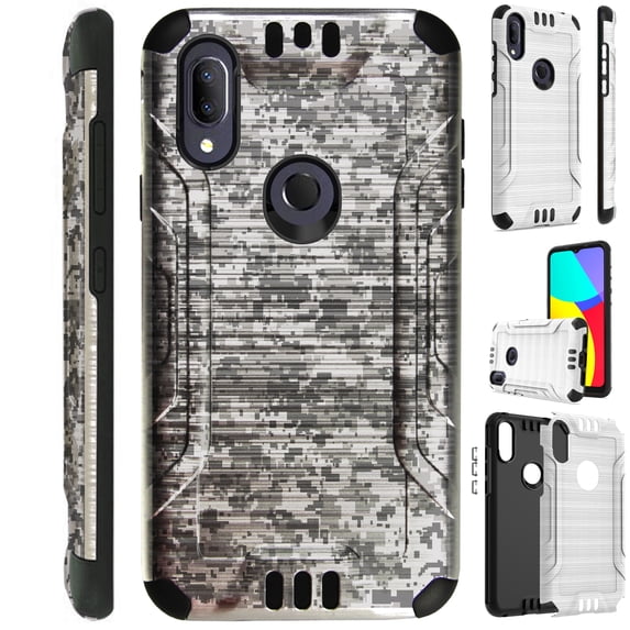 Compatible with Cricket Lumos | Alcatel Axel Brushed Metal Texture Hybrid Silver Guard Phone Case Cover (Digital Camo Gray)