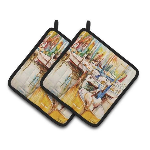 Pelicans and Sailboats Pair of Pot Holders