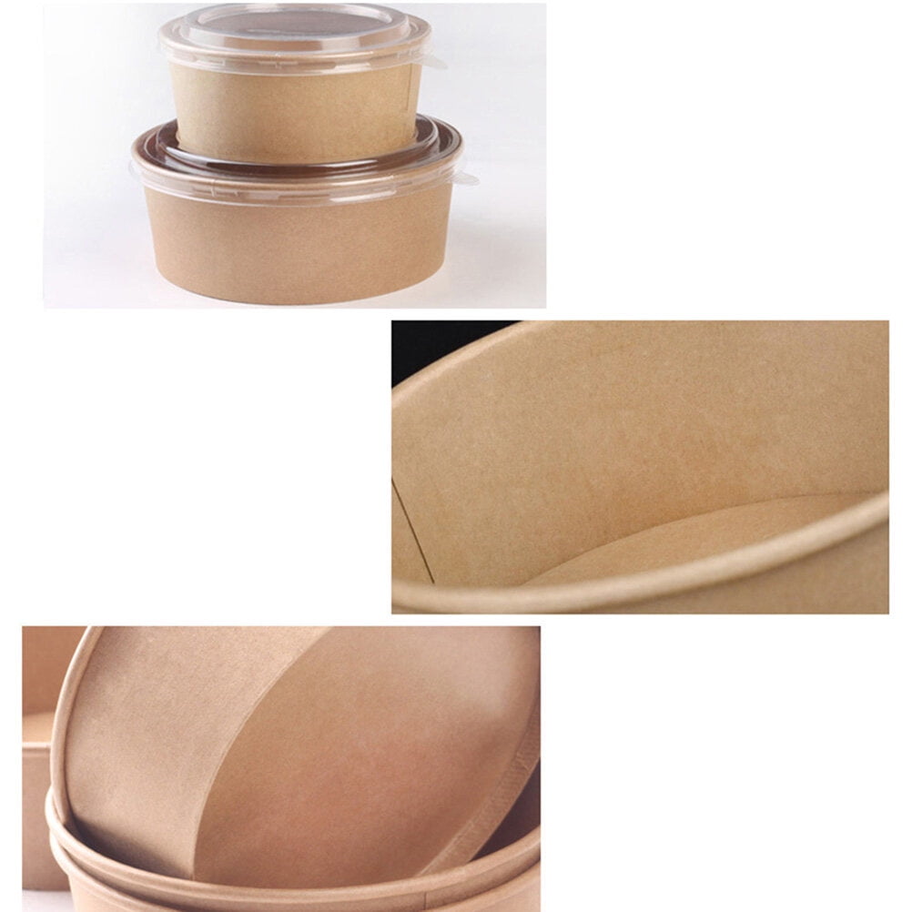 Harvest Food Packaging- KR Series Disposable Kraft Paper Round Bowl With Plastic  Lid, 150mm, 165mm, 183mm