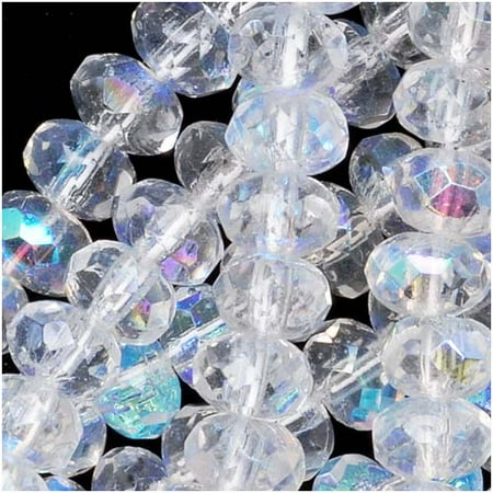 - Czech Fire Polished Glass, Donut Rondelle Beads 5x3mm Crystal AB (25)