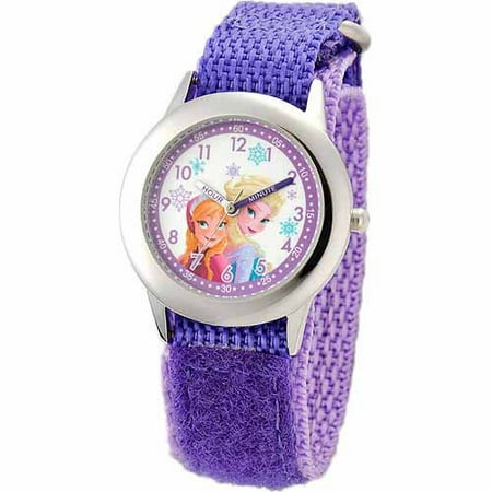 Disney Frozen Anna & Elsa Girls' Stainless Steel Watch, Purple Strap