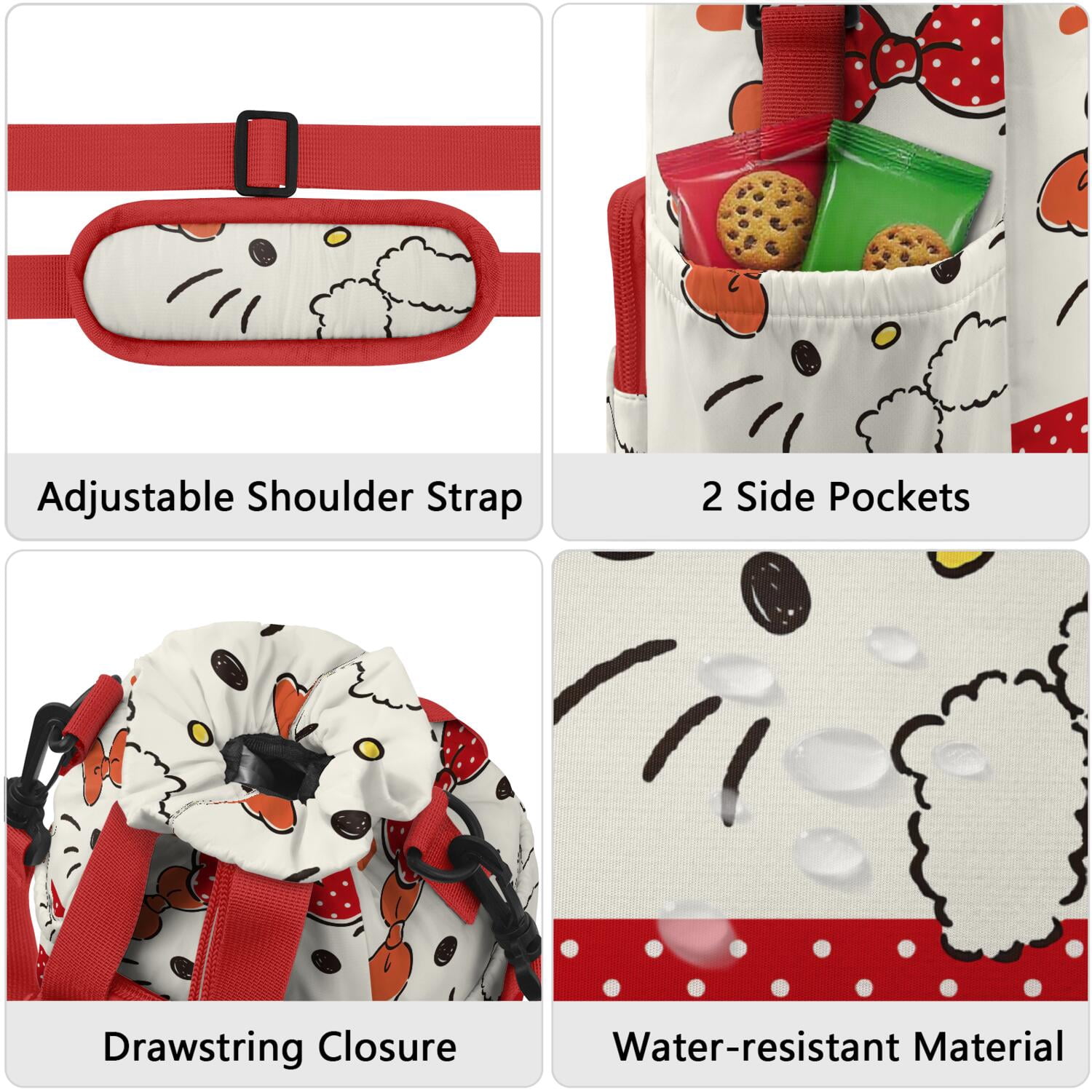 Insulated Water Bottle Carrier Bag Sleeve with Strap Crossbody for 20/24/32/40oz Tumbler,Hello Kawaii Cat Cute Water Bottle Holder Sling Bag with Pocket Gifts for Women Men Adults