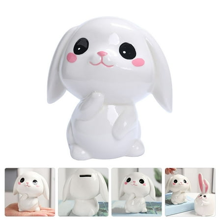 IBASETOY Cute Money Jar Animal Shape Coin Saving Bank White Ceramic 1Pcs for Restaurant Decor