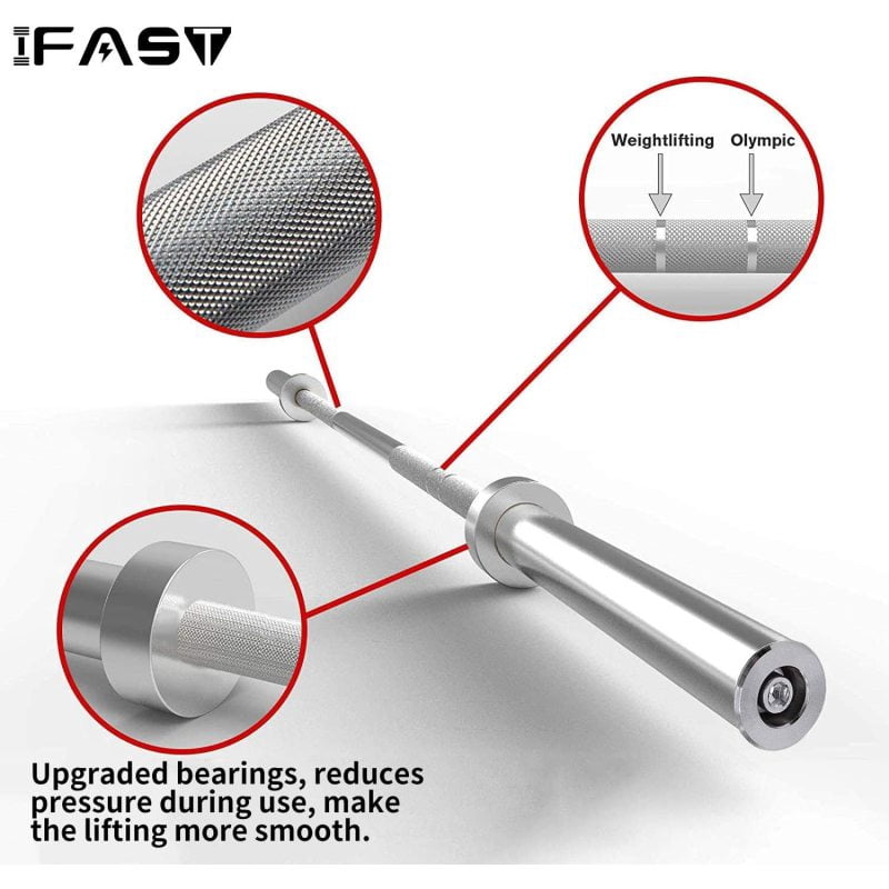 LuckyNote 48 Inch Curl Barbell Bar for Olympic Weight Plates, Stainless Steel Weight Bar with Diamond Knurled Grip for Home Gym Workouts, Silver