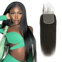4x4 Lace Closure 180% Density Deep Parting Brazilian Silk Straight Invisible Knots, 100% Human Hair Swiss Lace Closure Pre Plucked Natural Color 18 inch